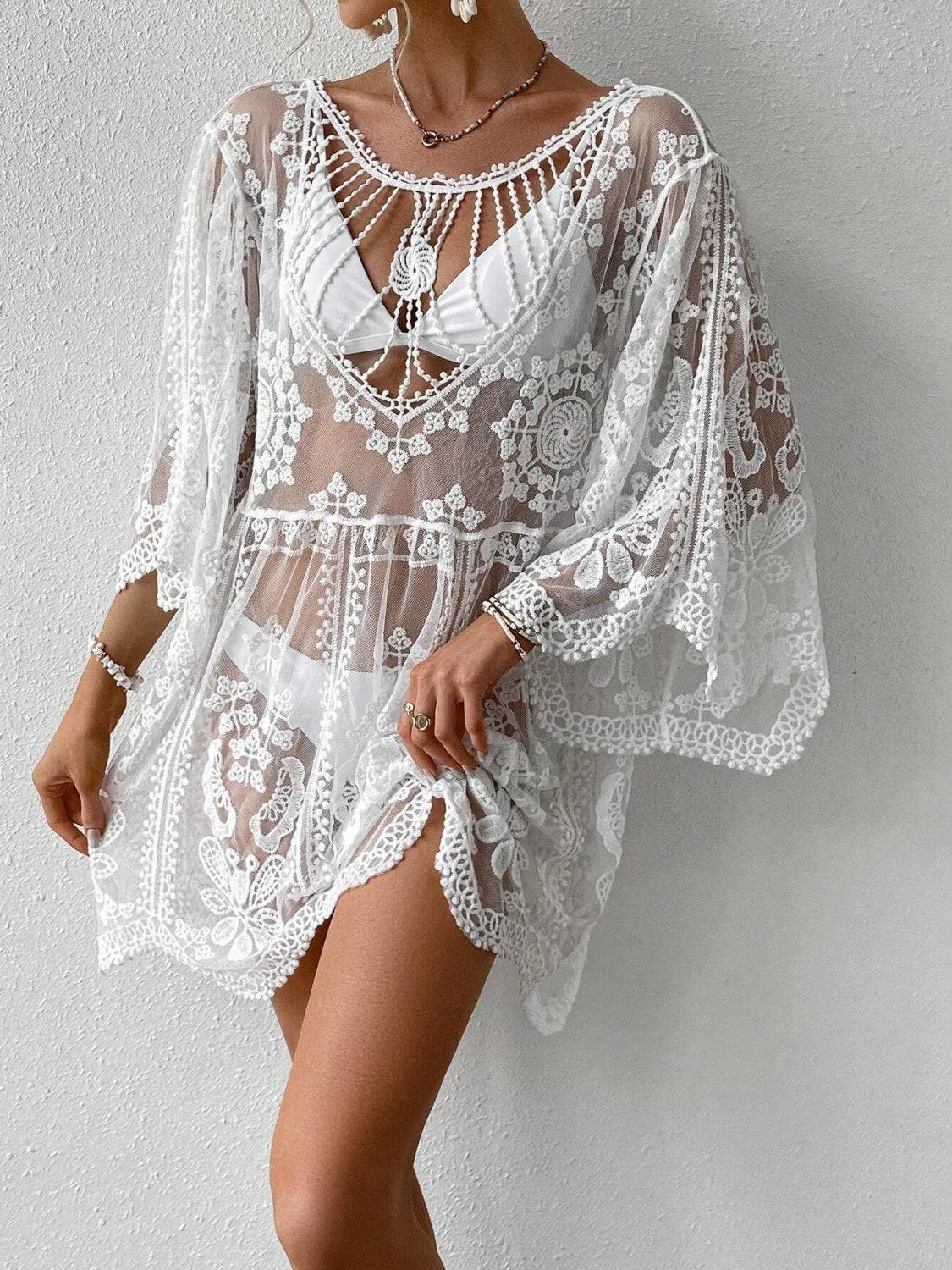 Lace Round Neck Cover-Up - Sosea Swimwear