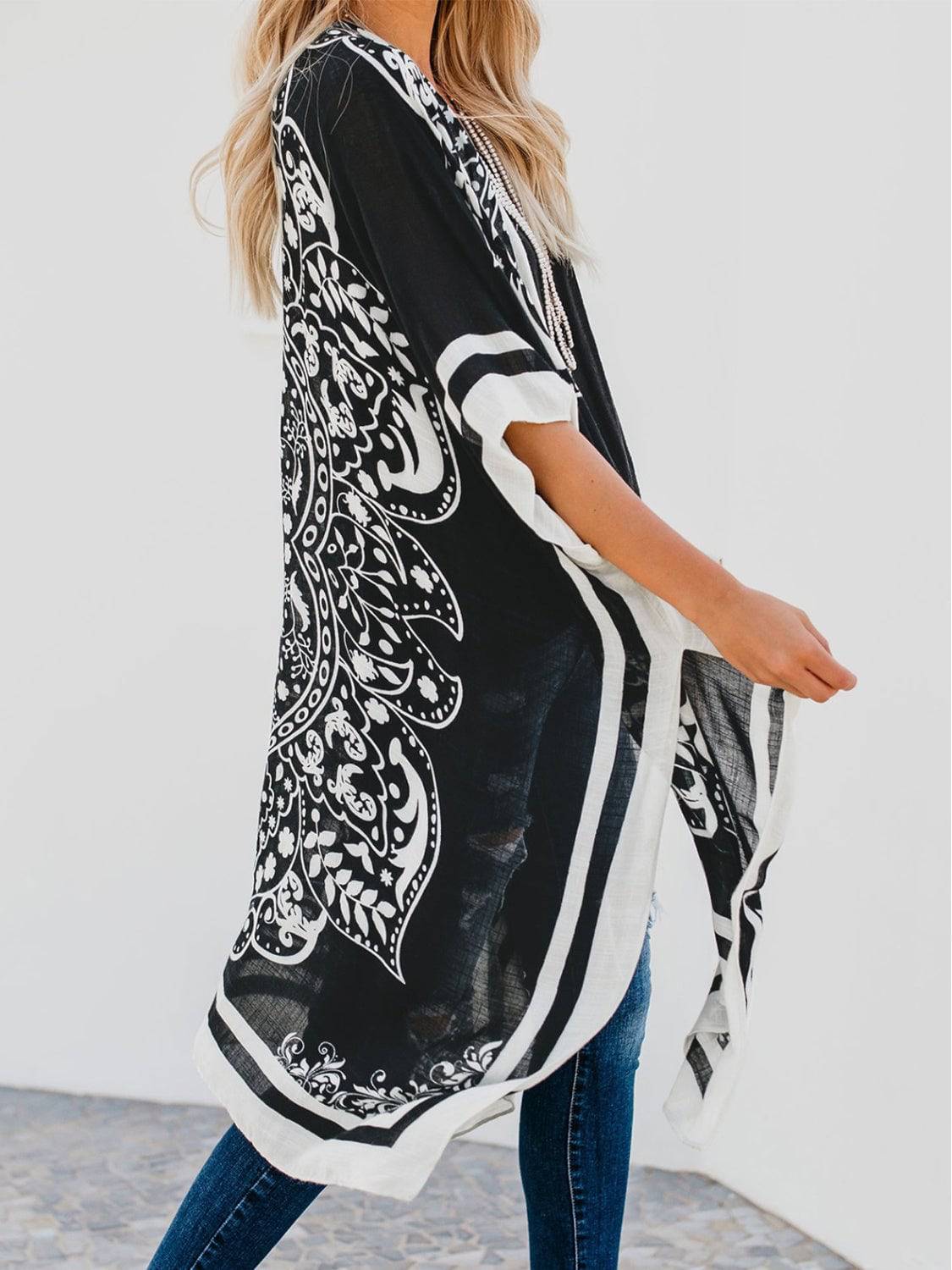 Printed Open Front Cover-Up - Sosea Swimwear