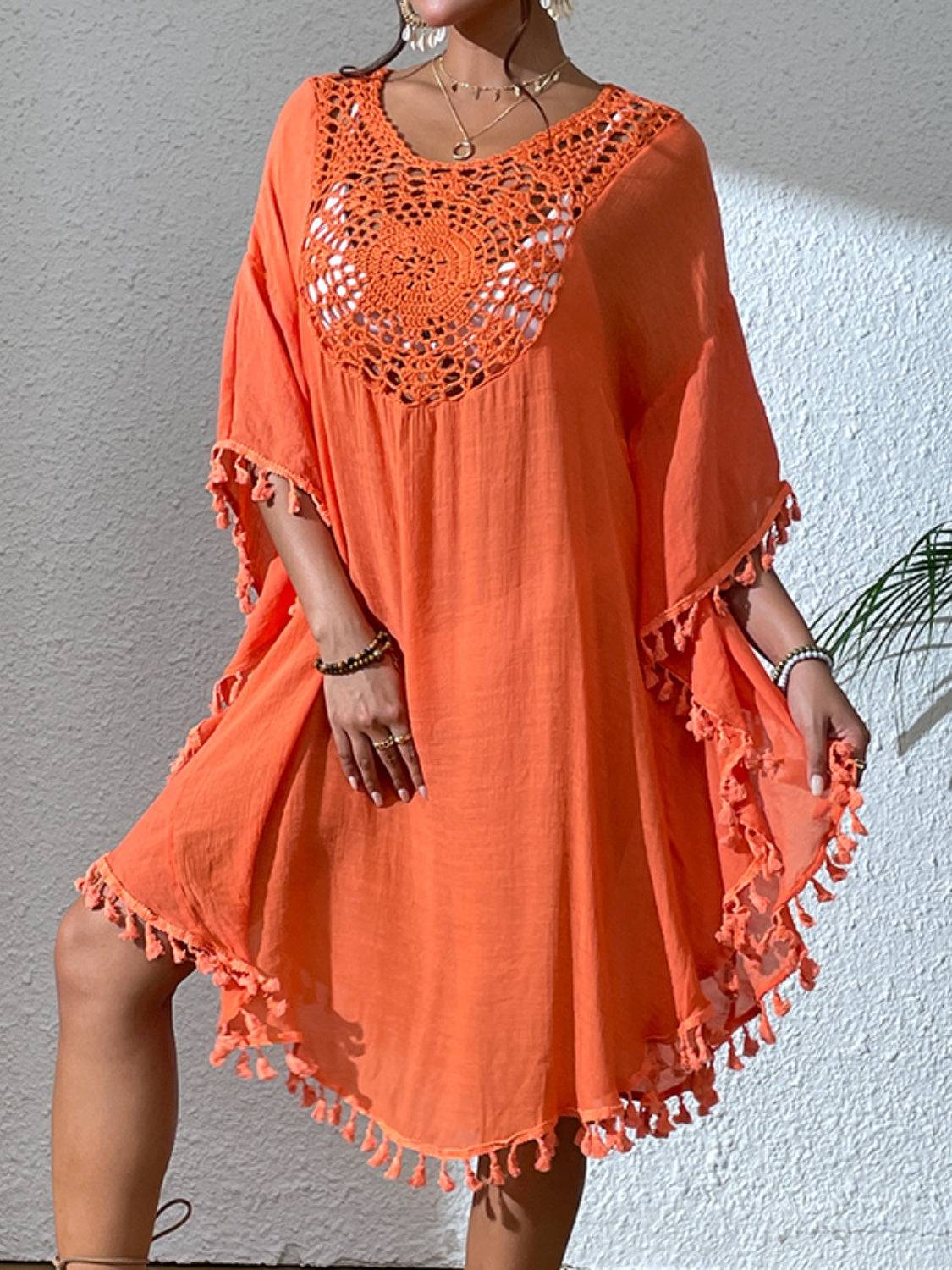 Tassel Cutout Scoop Neck Cover-Up Dress - Sosea Swimwear