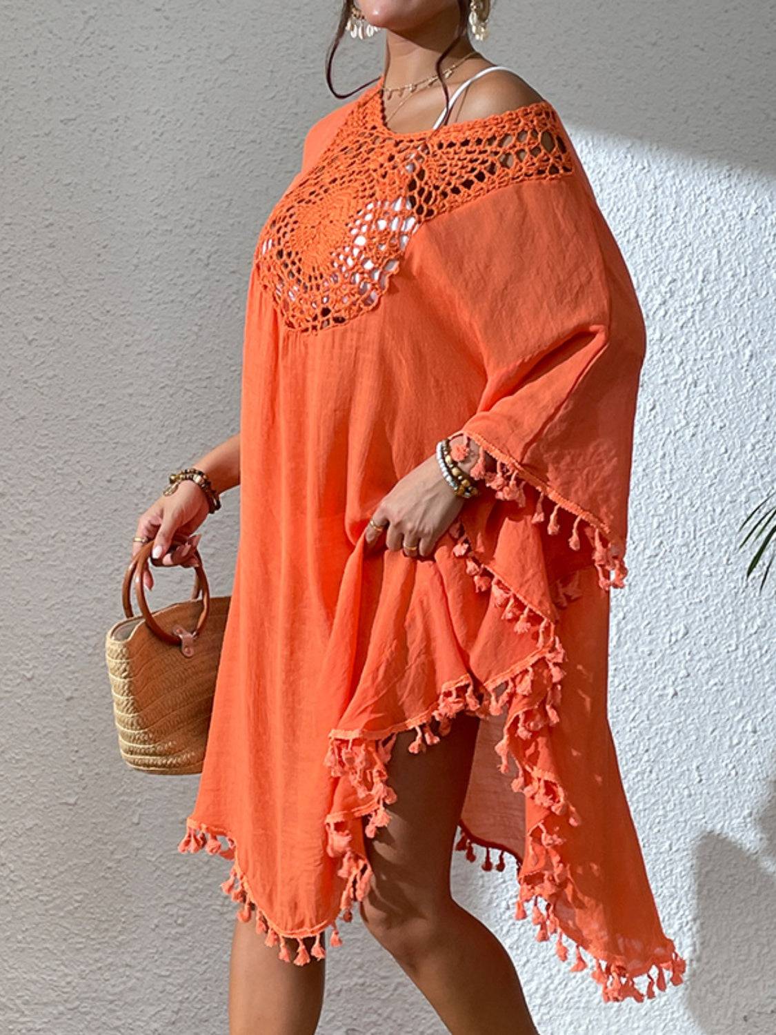 Tassel Cutout Scoop Neck Cover-Up Dress - Sosea Swimwear