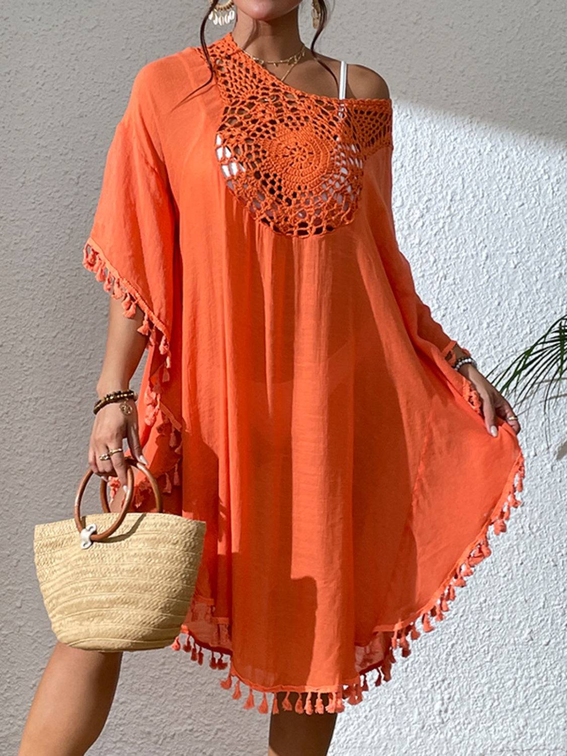 Tassel Cutout Scoop Neck Cover-Up Dress - Sosea Swimwear