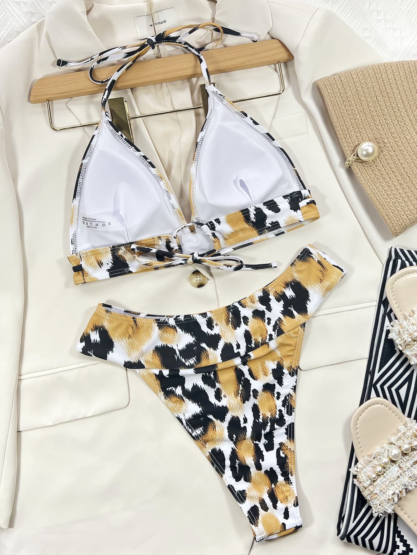 Animal Print Halter Neck Bikini Set - Sosea Swimwear