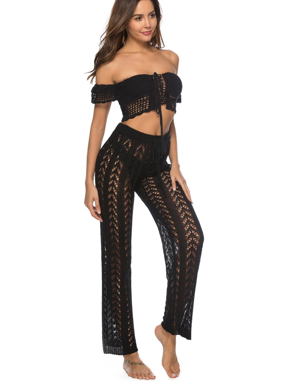 Cutout Drawstring High Waist Swim Pants - Sosea Swimwear